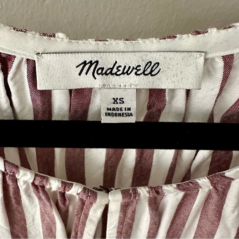 Madewell Stanza Ruffle Hem Top - Mauve Vertical Stripe (EUC, Size XS) - Picture 6 of 7